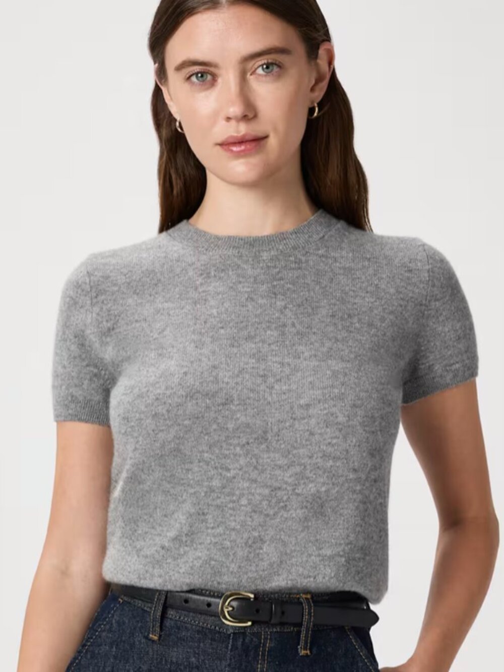 quince 100% mongolian cashmere short sleeve sweater tee gray s
